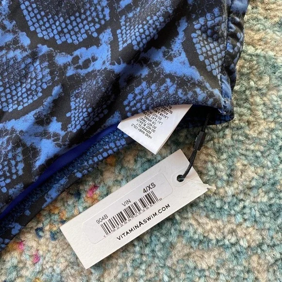 NWT Vitamin A EcoLux Barcelona High Waist Bikini Bottom Blue Snakeskin Printed - Picture 4 of 7